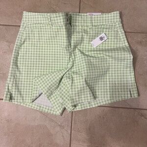 Green and white dress pixie shorts